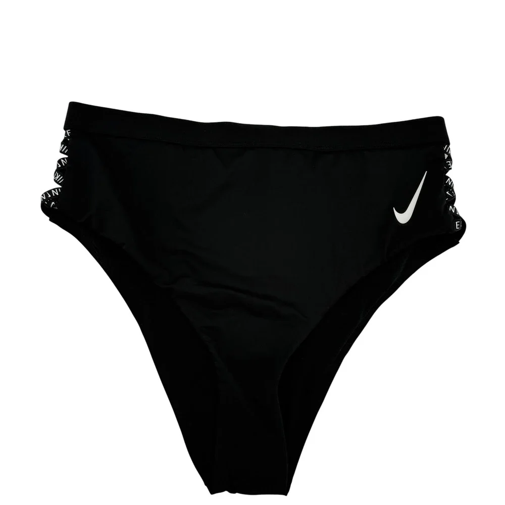 Nike Womens Black Sneakerkini High Waist Logo Cheeky Bikini Bottom Large NEW